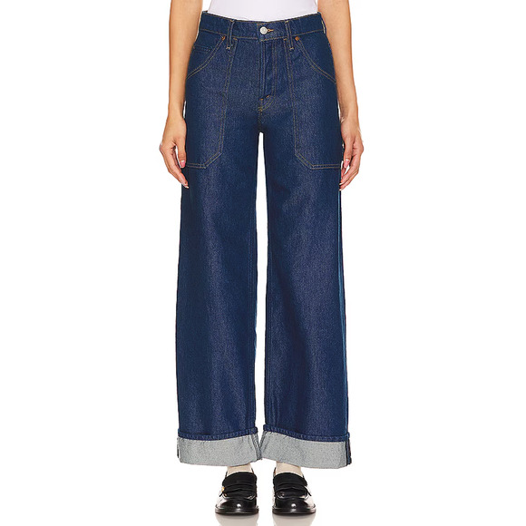 Mother SNACKS! Size 32 The Smoothie Carpenter Sneak Jeans Blue Denim NWT $238 - Picture 2 of 16